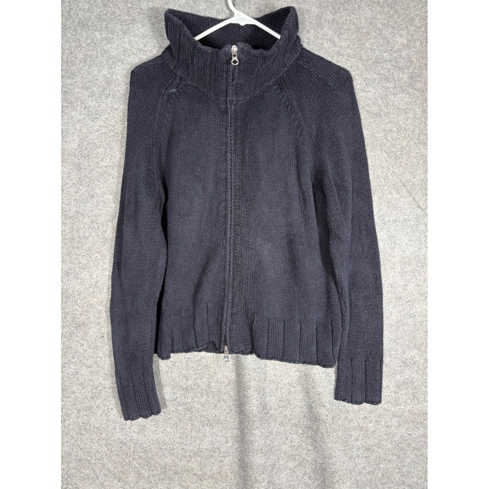 Pure Handknit Fresh Produce Navy Blue Cotton Full Zip Funnel Neck Sweater M/L